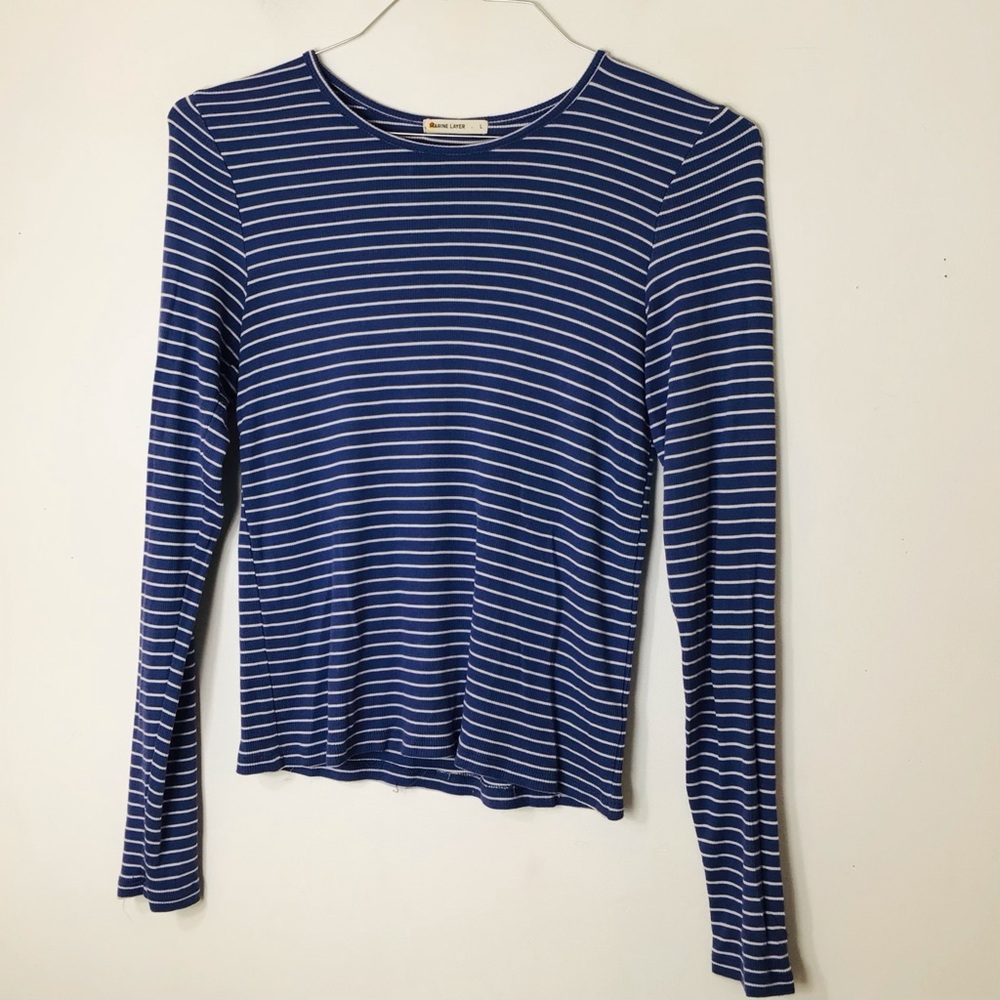 Marine Layer Navy and White Striped Long Sleeve Tee
